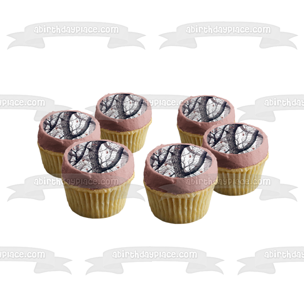 Trees Leaves Falling Black and White Edible Cake Topper Image ABPID01512