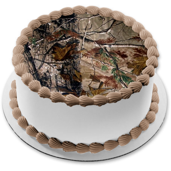 Tree Camo Leaves Camouflage Green Brown Edible Cake Topper Image ABPID01514