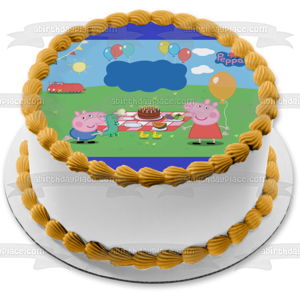 Peppa Pig Balloon Party George Pig Personalize Edible Cake Topper Image Frame ABPID01552