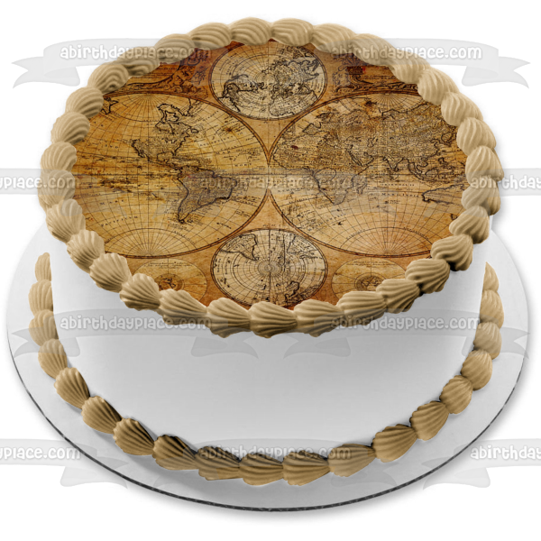 Vintage Map Globes and Navigation Art Edible Cake Topper Image ABPID01577