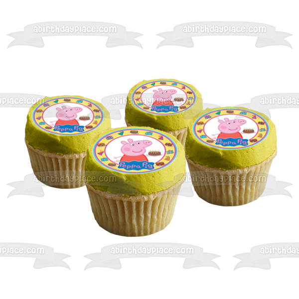 Peppa Pig Birthday Party Cake Presents Party Hats Edible Cake Topper Image ABPID03367