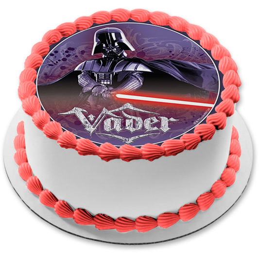 Star Wars Darth Vader with a  Red Lightsaber Edible Cake Topper Image ABPID04015