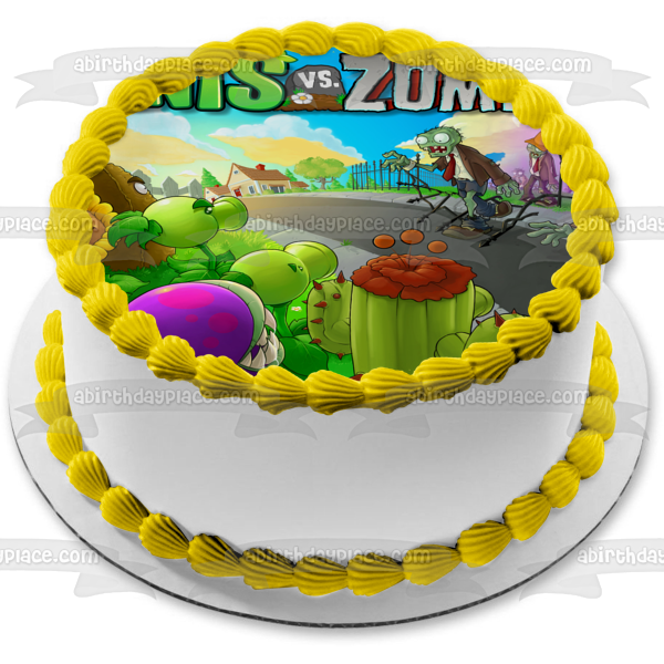 Planets Vs Zombies Sunflower Cactus Peashooter Wall-Nut and Chomper Edible Cake Topper Image ABPID05060