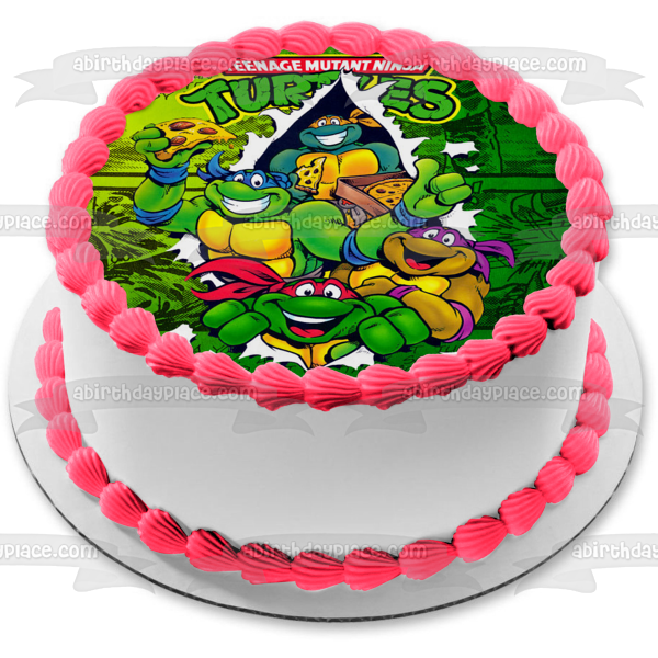 Teenage Mutant Ninja Turtles Donatello Michaelangelo Leonardo Raphael and  Pizza Edible Cake Topper Image ABPID05224