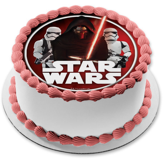 Star Wars Darth Vader Red Lightsaber and Storm Troopers Edible Cake Topper Image ABPID05312