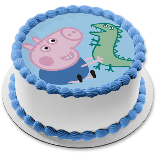 Peppa Pig Green Dinosaur and George Edible Cake Topper Image ABPID05662