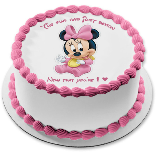 Minnie Mouse Baby Happy 1st Birthday Edible Cake Topper Image ABPID05868