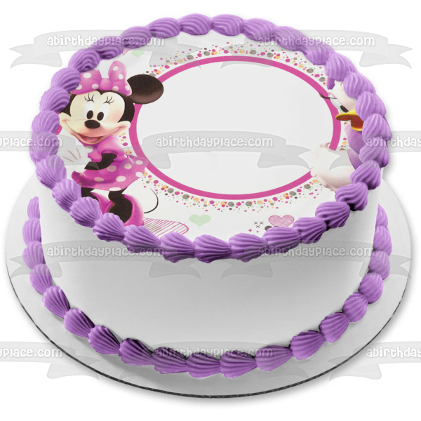 Minnie Mouse Daisy Duck and Hearts Edible Cake Topper Image Frame ABPID05930