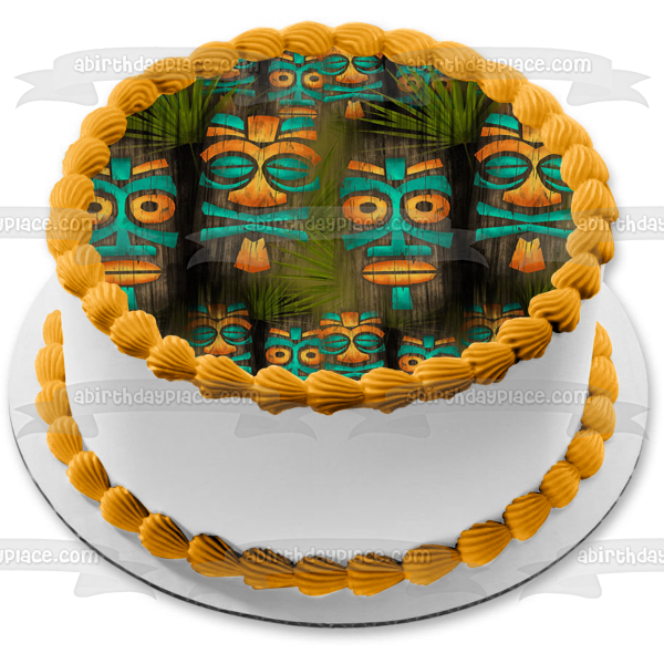 Tribal Hawaiian Tiki Grass Edible Cake Topper Image ABPID06081