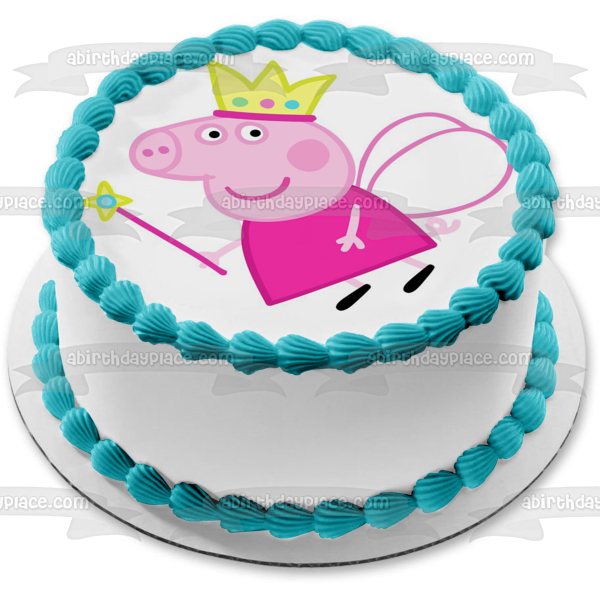 Peppa Pig Fairy Crown Magic Wand Fairy Wings Edible Cake Topper Image ABPID12367