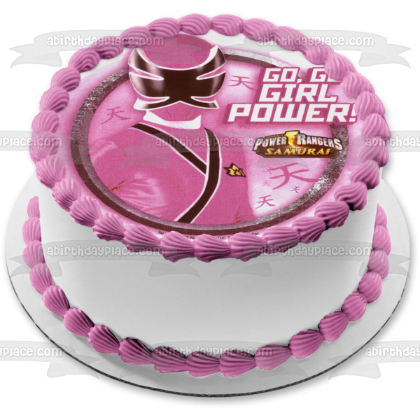 Power Rangers Samurai Pink Ranger Kimberly Go Go Girl Power Pink Background Edible Cake Topper Image ABPID21797