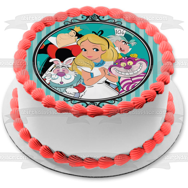 Alice In Wonderland Cheshire Cat Queen of Hearts White Rabbit the Mad Hatter Edible Cake Topper Image ABPID21977