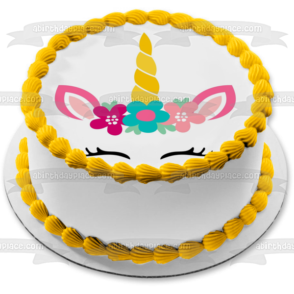Unicorn Cartoon Flowers Edible Cake Topper Image ABPID22519