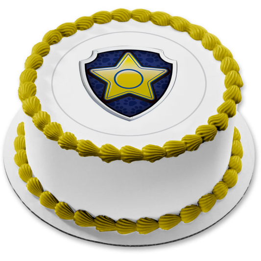 Paw Patrol Chase Badge Paw Prints Yellow Star Edible Cake Topper Image ABPID27204