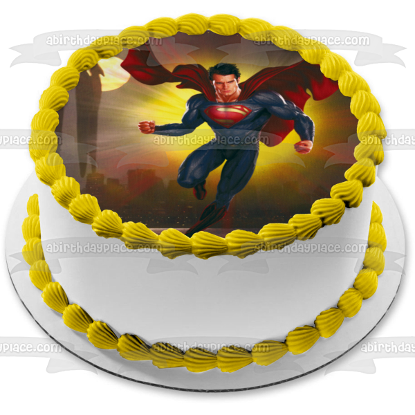DC Comics Superman Flying Buildings Moonlight Edible Cake Topper Image ABPID49723