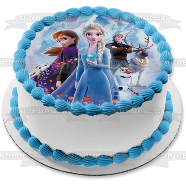 Disney Frozen 2 Into the Unknown Anna Elsa Kristoff Sven Olaf Edible Cake Topper Image ABPID50338