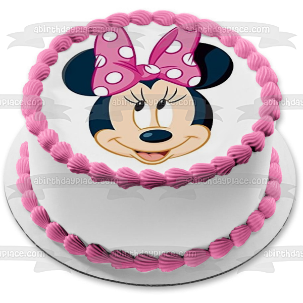 Minnie Mouse Face Pink Bow Edible Cake Topper Image ABPID50419 – A Birthday  Place