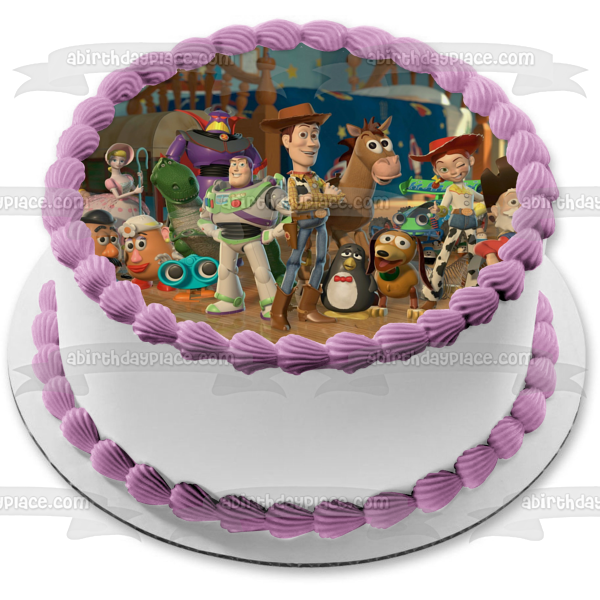 Disney Pixar Toy Story Woody Buzz Lightyear Slinky Jesse Rex Hamm Bo Peep Mr. Potato Head Mrs. Potato Head Aliens Edible Cake Topper Image ABPID50505