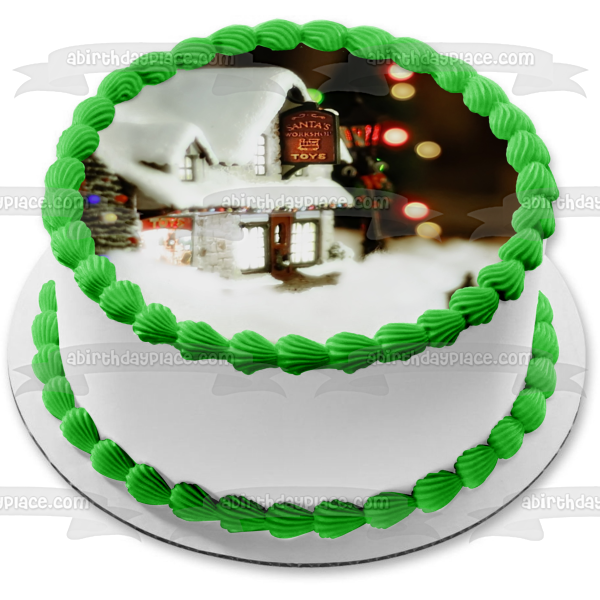 Christmas Santa's Workshop Toys Snow Edible Cake Topper Image ABPID50678