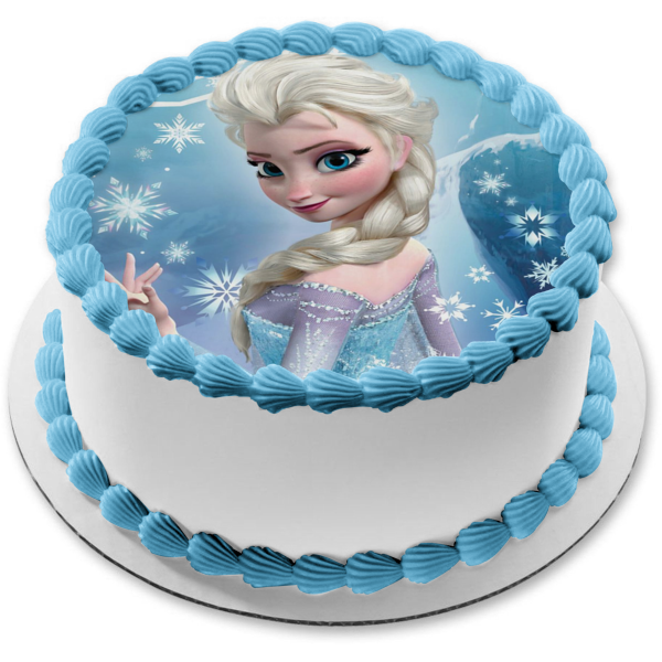 Elsa Disney Frozen Princess Snowflakes Mountain Edible Cake Topper Image ABPID51044