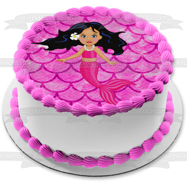 Mermaid Pink Scales Background Edible Cake Topper Image ABPID51075