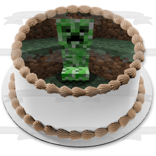Minecraft Creeper Dirt Blocks Background Edible Cake Topper Image ABPID51120