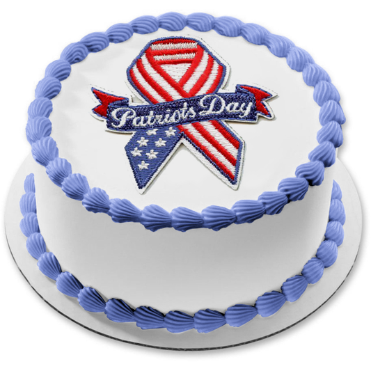 Patriots Day Flag Ribbon Logo Edible Cake Topper Image ABPID51212