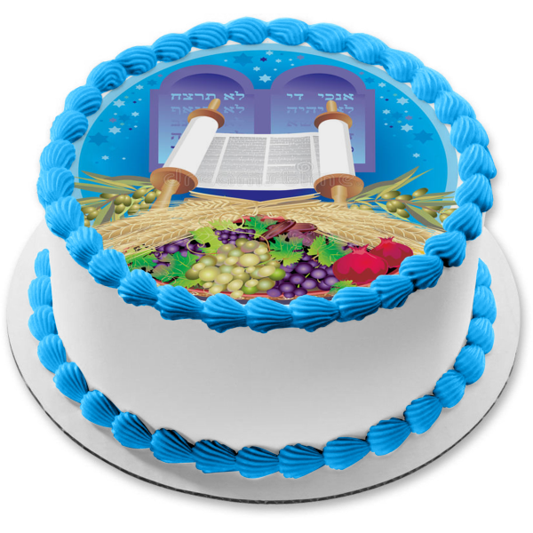 Happy Shavuot Jewish Holiday Star of David Scroll Fruit Edible Cake Topper Image ABPID51370