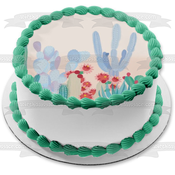 edible succulent cake toppers Cactus Patch Cactus Flower Plant Succulent Edible Cake Topper Image ABPID52256