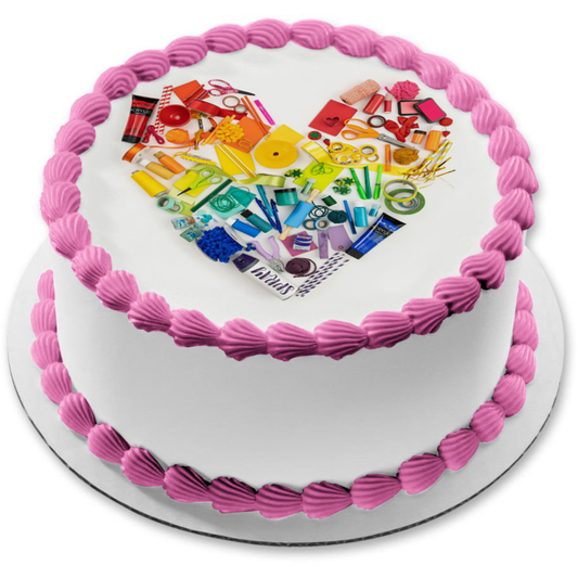 Heart Made of Craft Supplies Edible Cake Topper Image ABPID52563