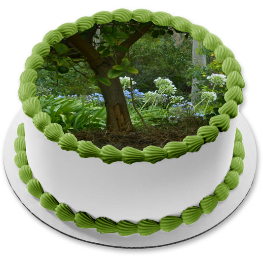 Purple Flowers and Trees Edible Cake Topper Image ABPID52565