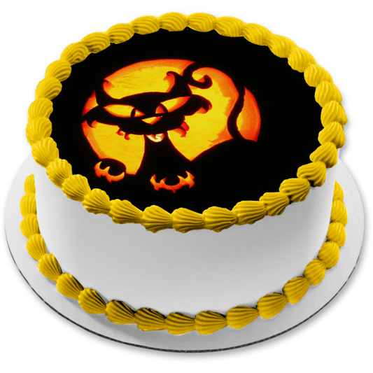 Happy Halloween Scary Cat Carving Edible Cake Topper Image ABPID52682