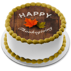 Happy Thanksgiving Fall Colored Leaves Edible Cake Topper Image ABPID52720
