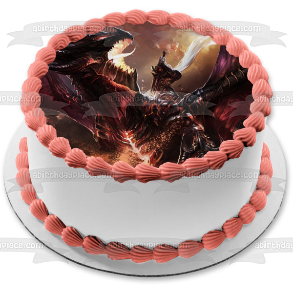 Dragon Knight Warrior Fire Monster Medieval Fantasy Edible Cake Topper Image ABPID52885