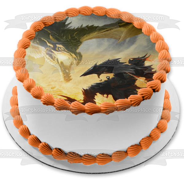Skyrim Dragon Medieval Fantasy Knight Warrior Edible Cake Topper Image ABPID53017