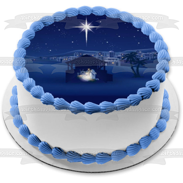 Belén religioso inspirador Feliz Navidad Niño Jesús comestible decoración para tarta imagen ABPID53045 