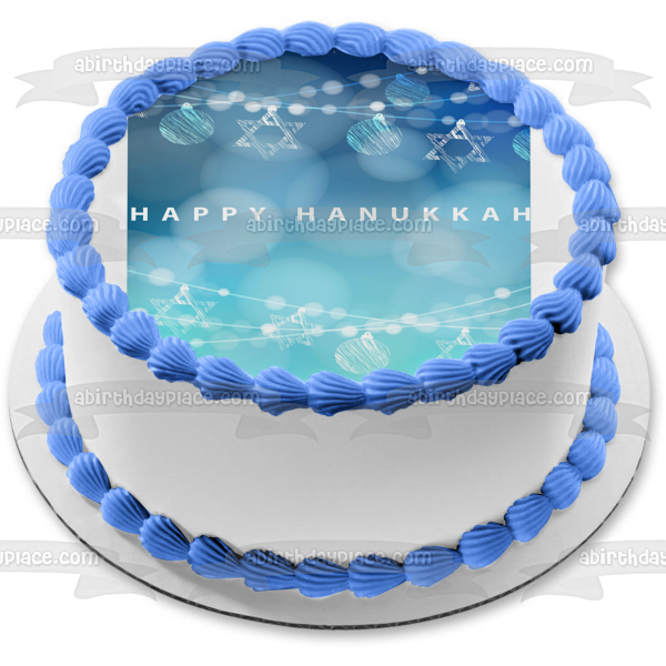 Happy Hanukkah Star of David Edible Cake Topper Image ABPID53096