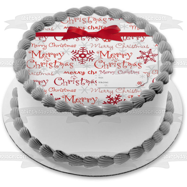 Merry Christmas Christmas Present Snowflakes Bow Edible Cake Topper Image ABPID53098