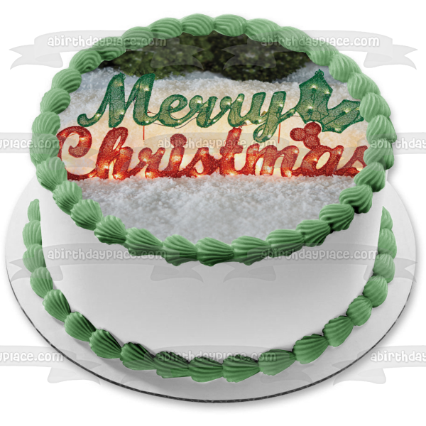 Merry Christmas Christmas Lights Mistletoe Edible Cake Topper Image ABPID53125