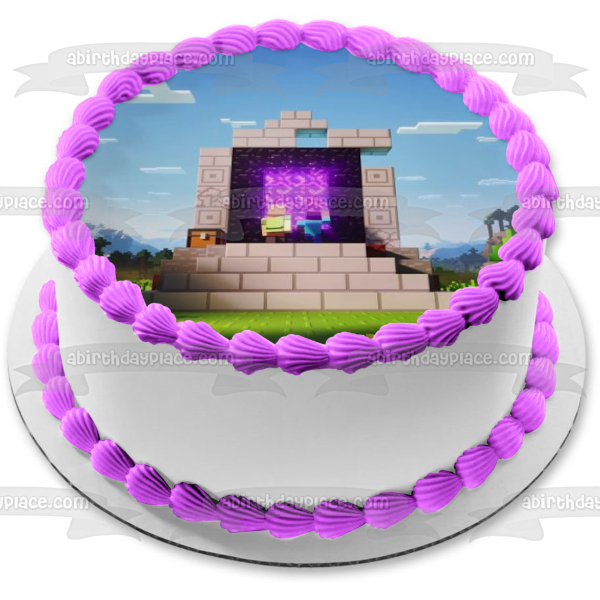 Minecraft Nether Portal Crafting Gaming Steve Edible Cake Topper Image ABPID53215