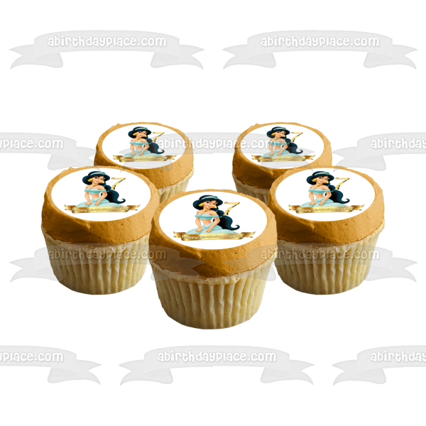 Disney Aladdin Princess Jasmine Customizable Happy Birthday Banner Edible Cake Topper Image ABPID53457