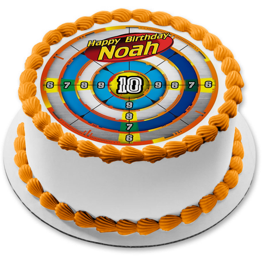 Happy Birthday Customizable NERF Target Dart Toy Edible Cake Topper Image ABPID53540