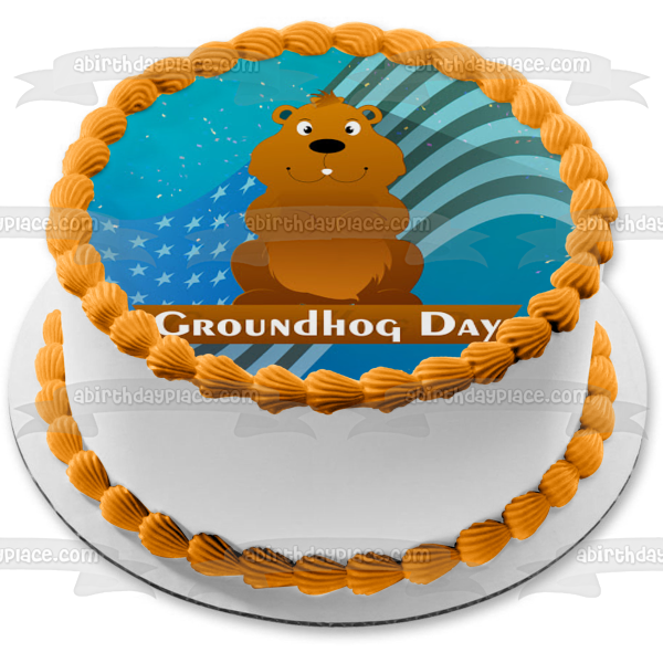 Groundhog Day American Flag Groundhog Edible Cake Topper Image ABPID53571