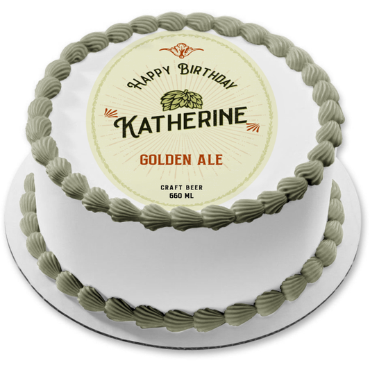 Golden Ale Happy Birthday Customizable Beer Bottle Liquor Alcohol Label Edible Cake Topper Image ABPID53583