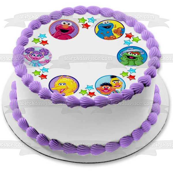 Sesame Street Stars Border for Photo or Personalization Elmo Cookie Monster Big Bird Ernie Bert Oscar the Grouch Edible Cake Topper Image ABPID53691