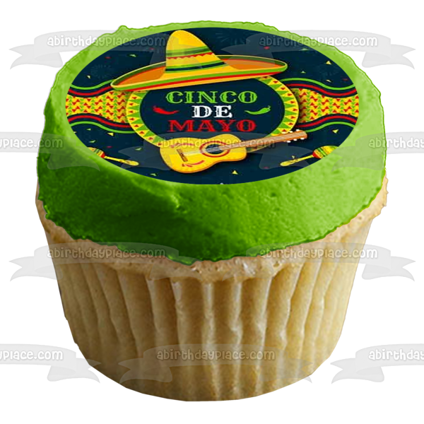 Cinco De Mayo Guitar Maracas Sombrero Edible Cake Topper Image ABPID53795