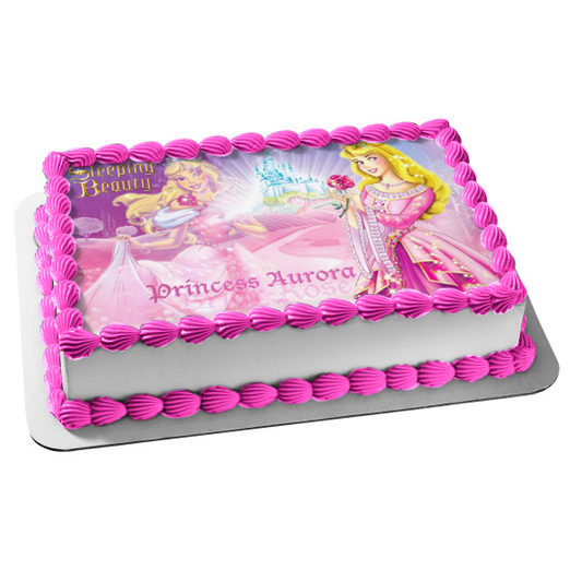 Disney Princess Aurora Sleeping Beauty Pink Dress Rose Edible Cake Topper Image ABPID09213