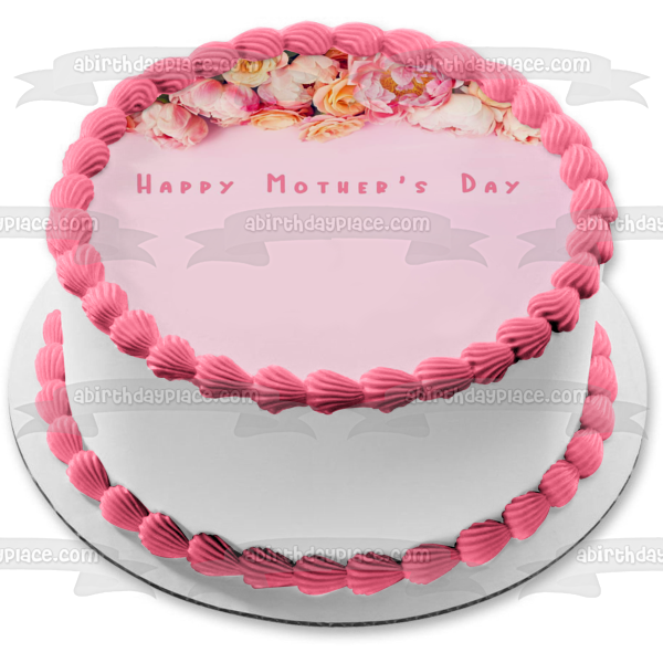 Happy Mother's Day Pink Roses Edible Cake Topper Image ABPID53806