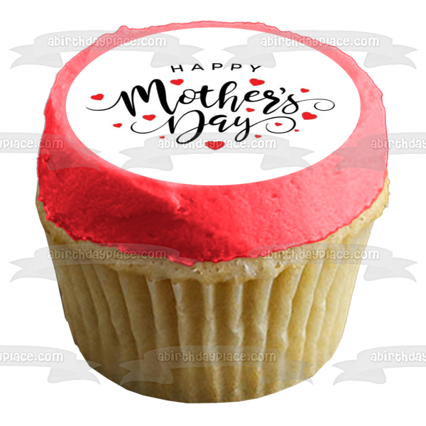 Happy Mother's Day Red Hearts Edible Cake Topper Image ABPID51267