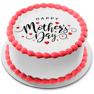 Happy Mother's Day Red Hearts Edible Cake Topper Image ABPID51267